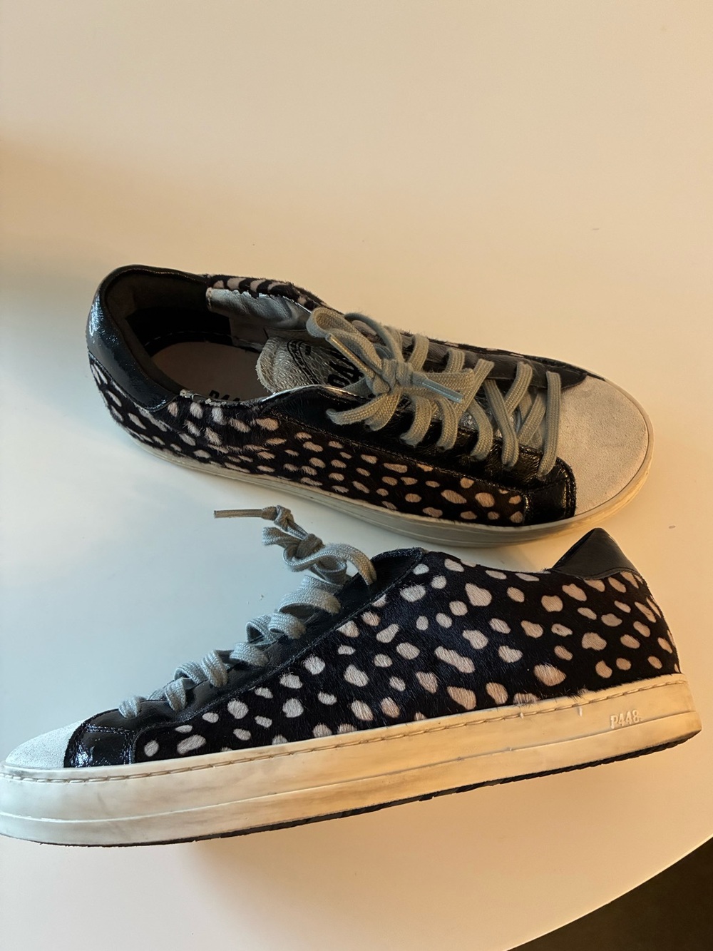 P448 John Spotted Calf Hair Leather Sneakers EU 37 Animal Print made in Italy